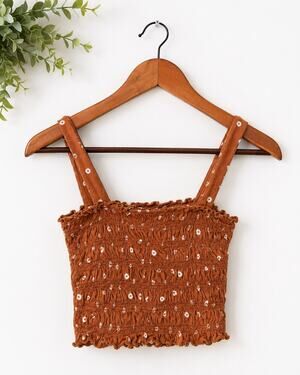 American Eagle Cottagecore Floral Tank Top Size S Brown Ruched Prairie Granola